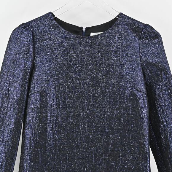 ARIANA‎ ROCKEFELLER Dress Size 0 Silk Black Blue Metallic Long Sleeve Shift Silk - Picture 3 of 12